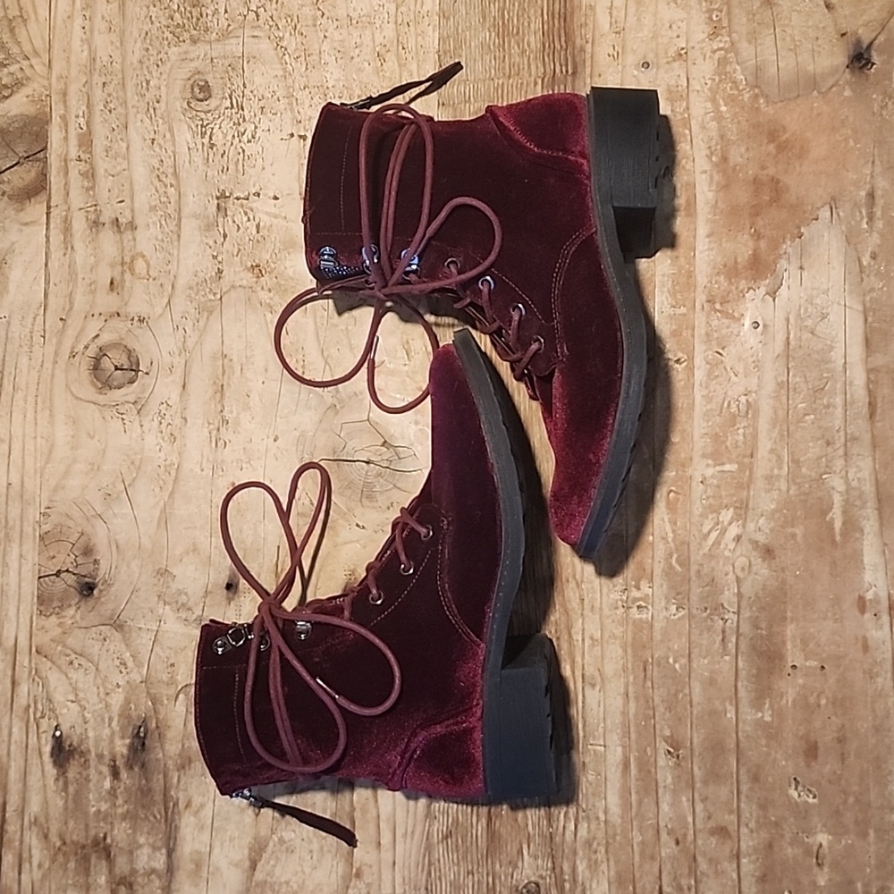 Circus by Sam Edelman bedazzled, bugandy, velvet combat boots